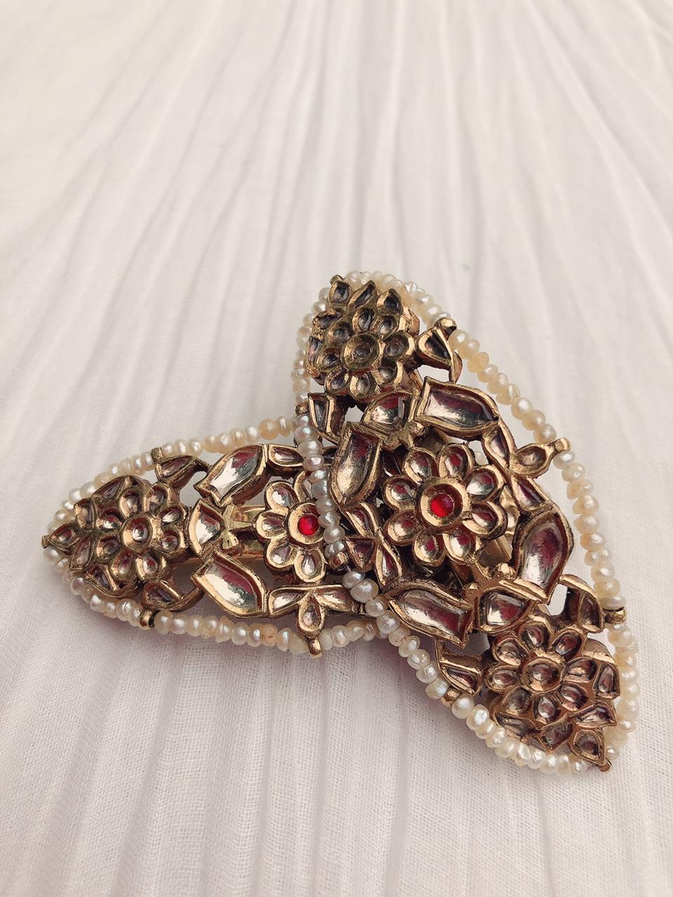 Antique Gold Natural Basra Pearl Hair Clips
