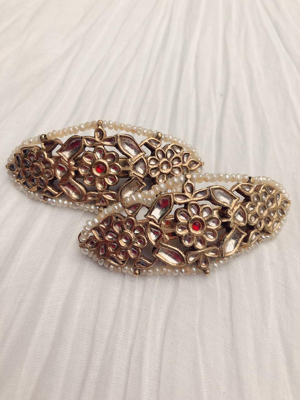 Antique Gold Natural Basra Pearl Hair Clips