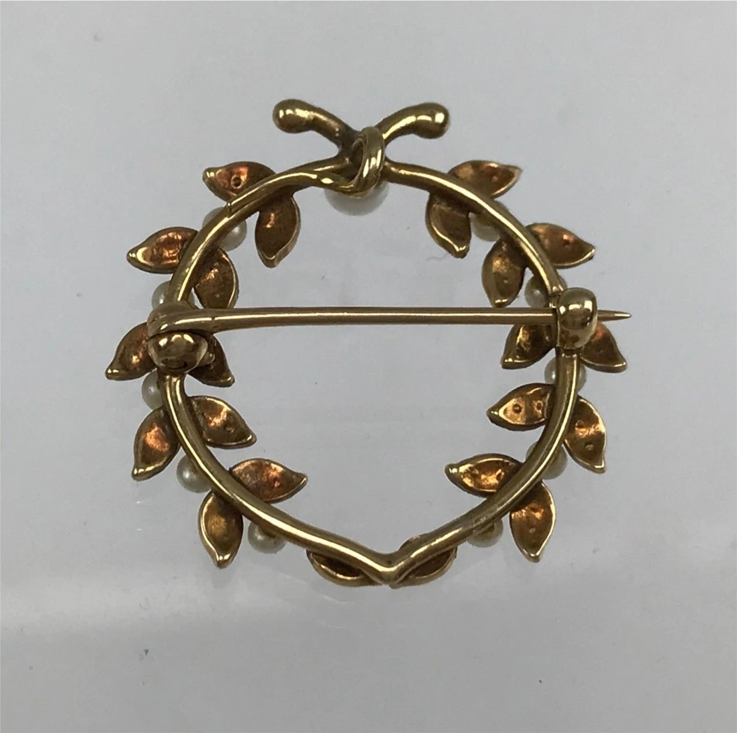 Antique 14K Yellow Gold seed Pearl Circle Pin or Pendant