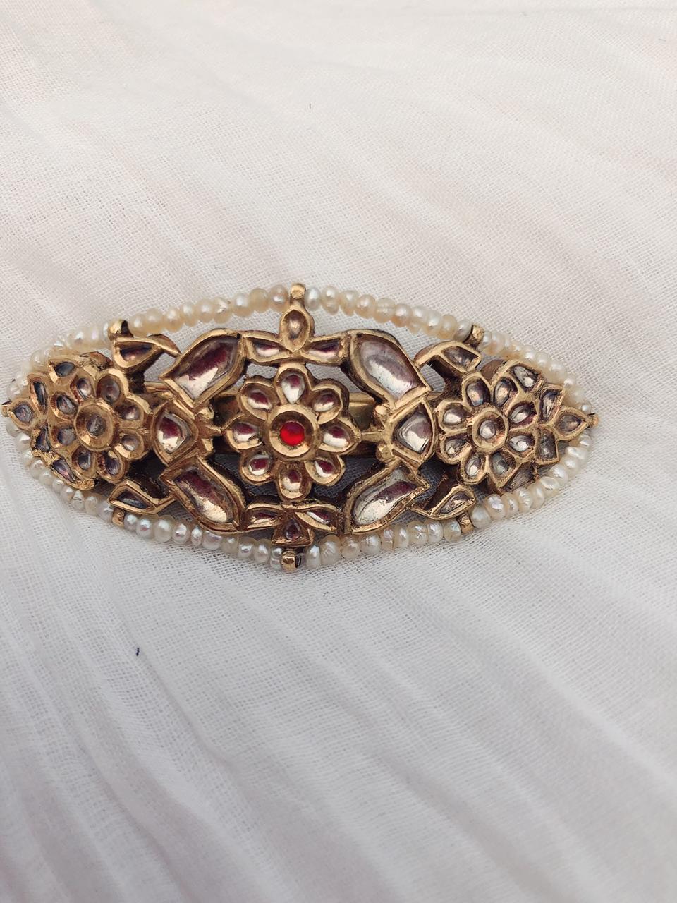 Antique Gold Natural Basra Pearl Hair Clips