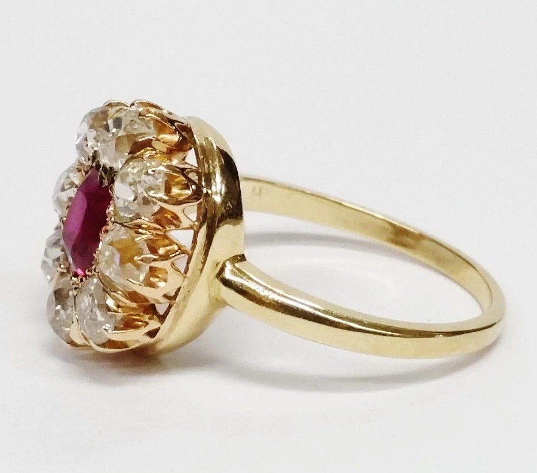 Natural Burma Ruby GIA no heat 1ctw old mine Diamond Ring Awesome Antique