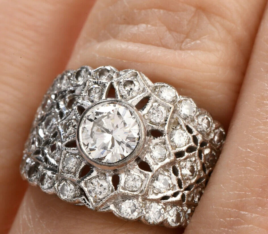 Estate 2.08ct Diamond 14K Gold Fancy Milgrain Engagement Ring 5.2 Grams NR