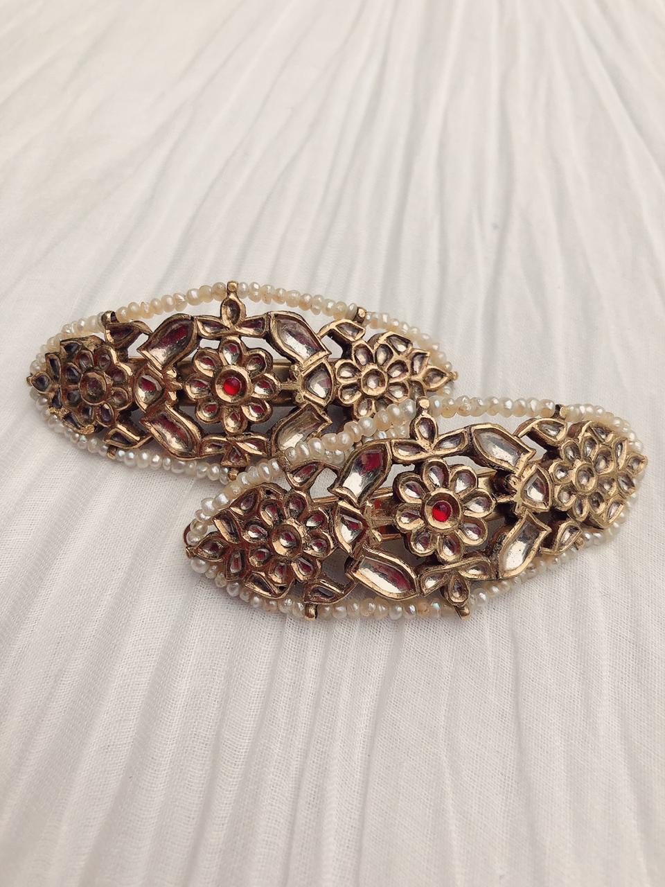 Antique Gold Natural Basra Pearl Hair Clips