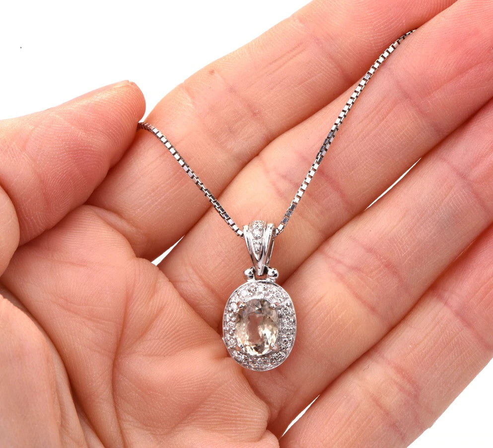 Estate Diamond Diaspore 18K White Gold Dangle Pendant
