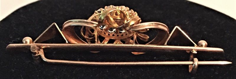 Antique Vintage arts Crafts Frov 10K Rose Gold Openwork Brooch Mop Crystals