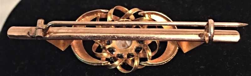 Antique Vintage arts Crafts Frov 10K Rose Gold Openwork Brooch Mop Crystals