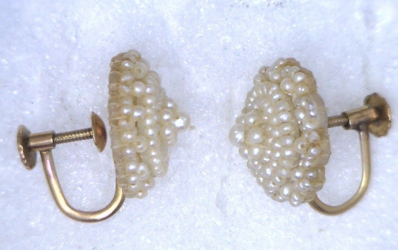 Antique Victorian 14k Yellow Gold seed Pearl Wedding Earrings Bridal