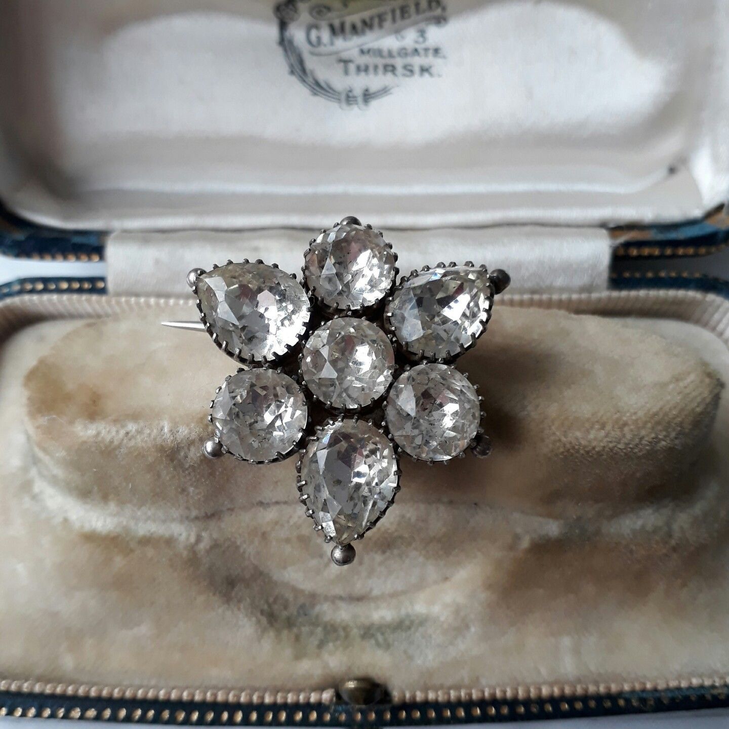 Antique Georgian Victorian Solid Silver Foil Back Diamond Paste Brooch Jewelry