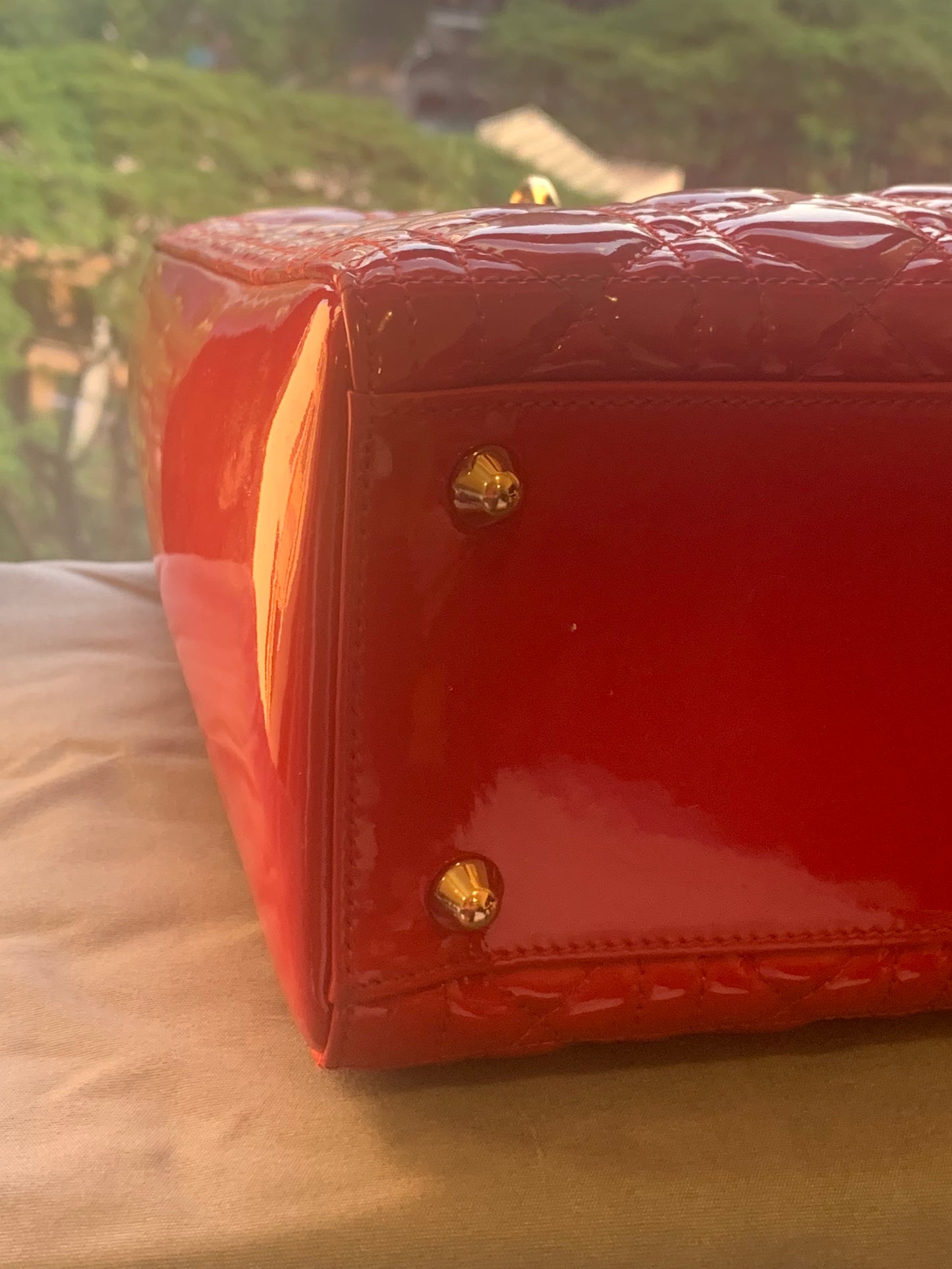 Large Lady Dior Bag Cherry Red Patent Cannage Calfskin