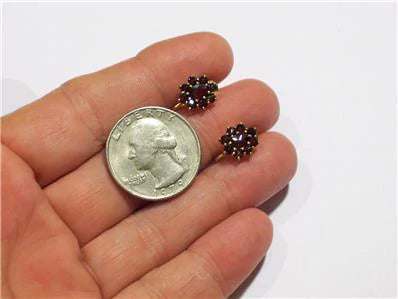 Vintage 10k Gold Garnet Cluster Earrings