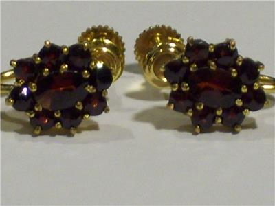 Vintage 10k Gold Garnet Cluster Earrings