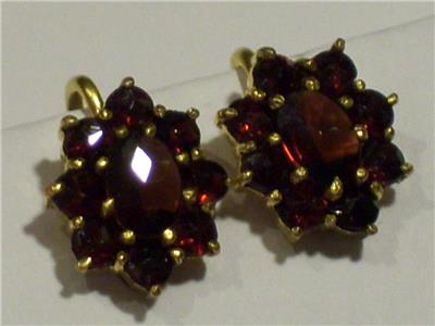 Vintage 10k Gold Garnet Cluster Earrings