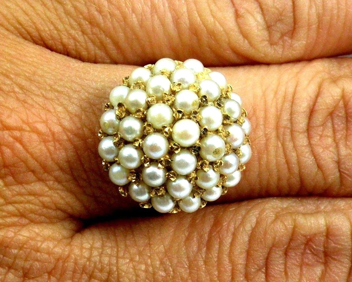 Stunning Antique Hallmarked 14k Gold Cocktail Ring with Beautiful Pearls