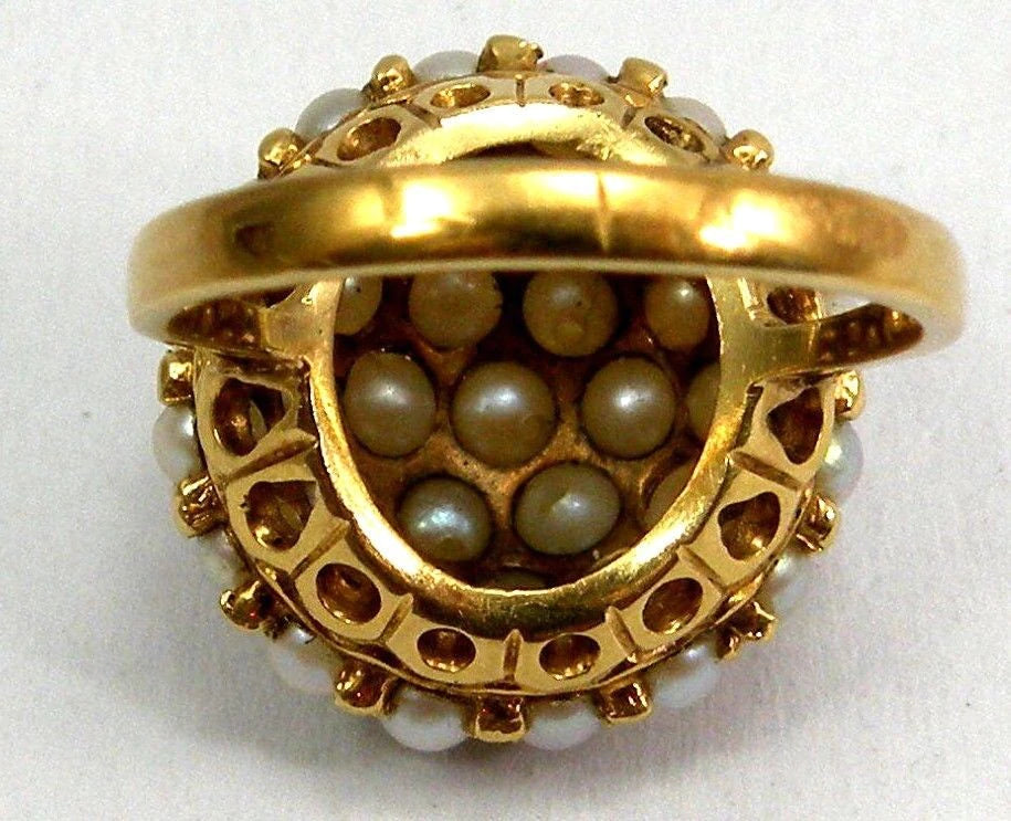 Stunning Antique Hallmarked 14k Gold Cocktail Ring with Beautiful Pearls