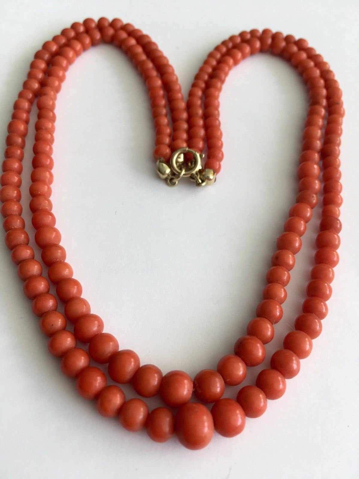 Antique Old Natural Salmon Red Coral Necklace 8k Gold Clasp