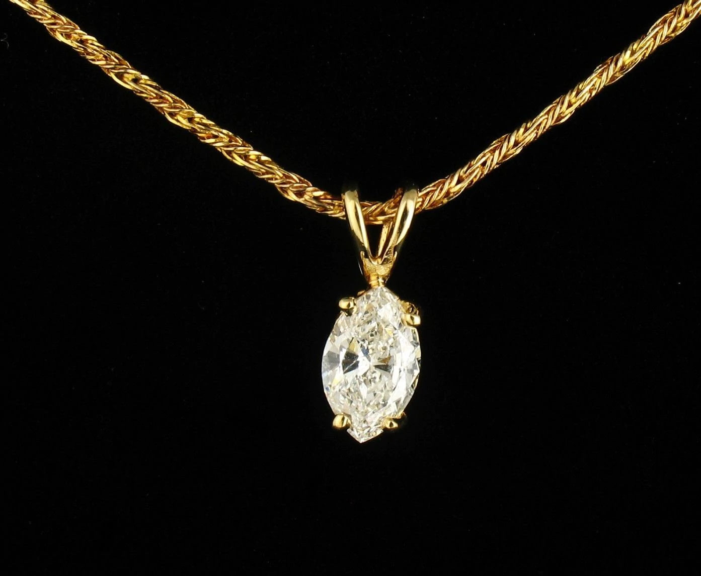 Marquise Cut Natural 3/4ct Diamond Solid 14K Yellow Gold pendant Necklace