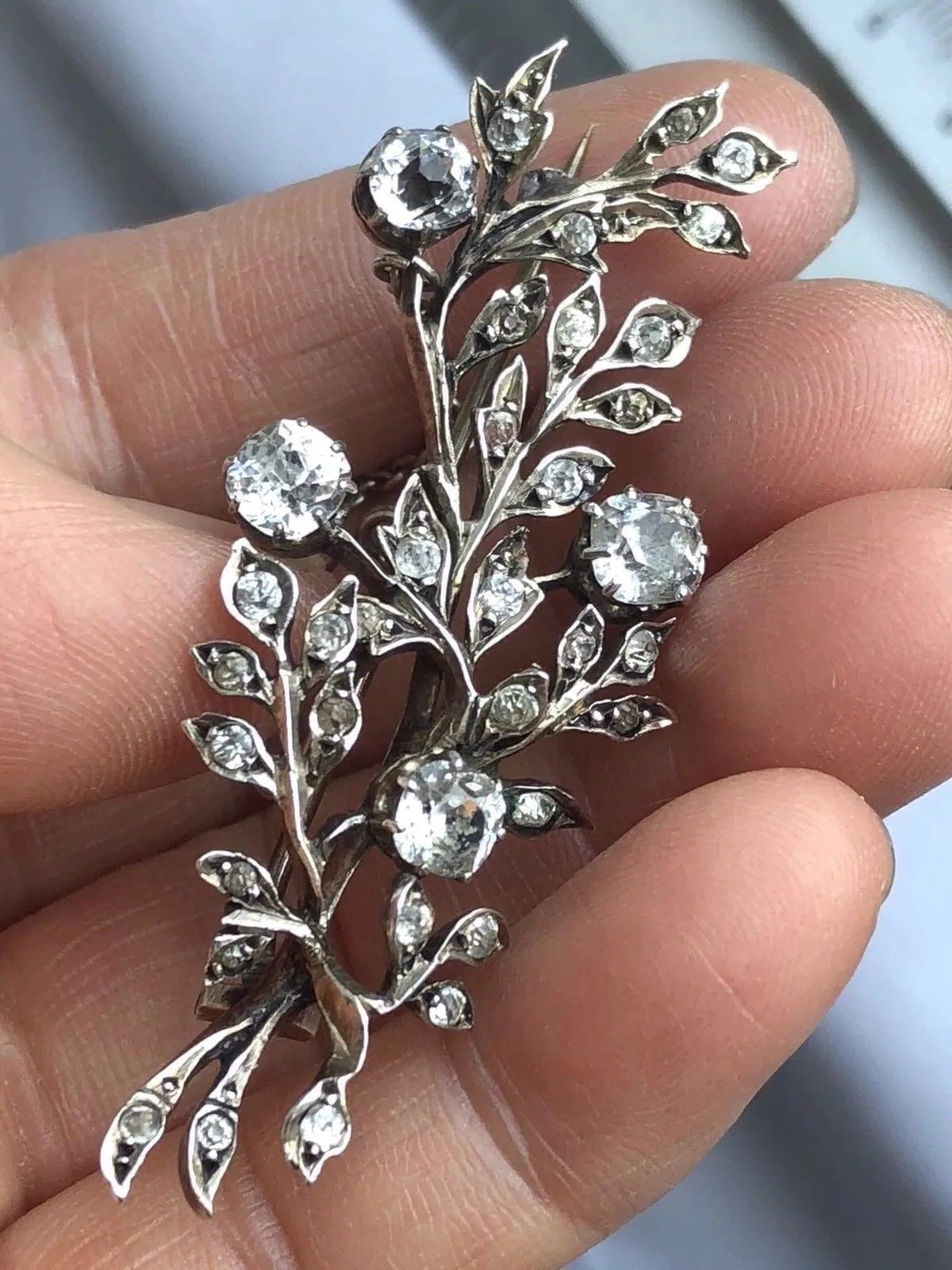 Antique Silver Spark Paste Flower Brooch