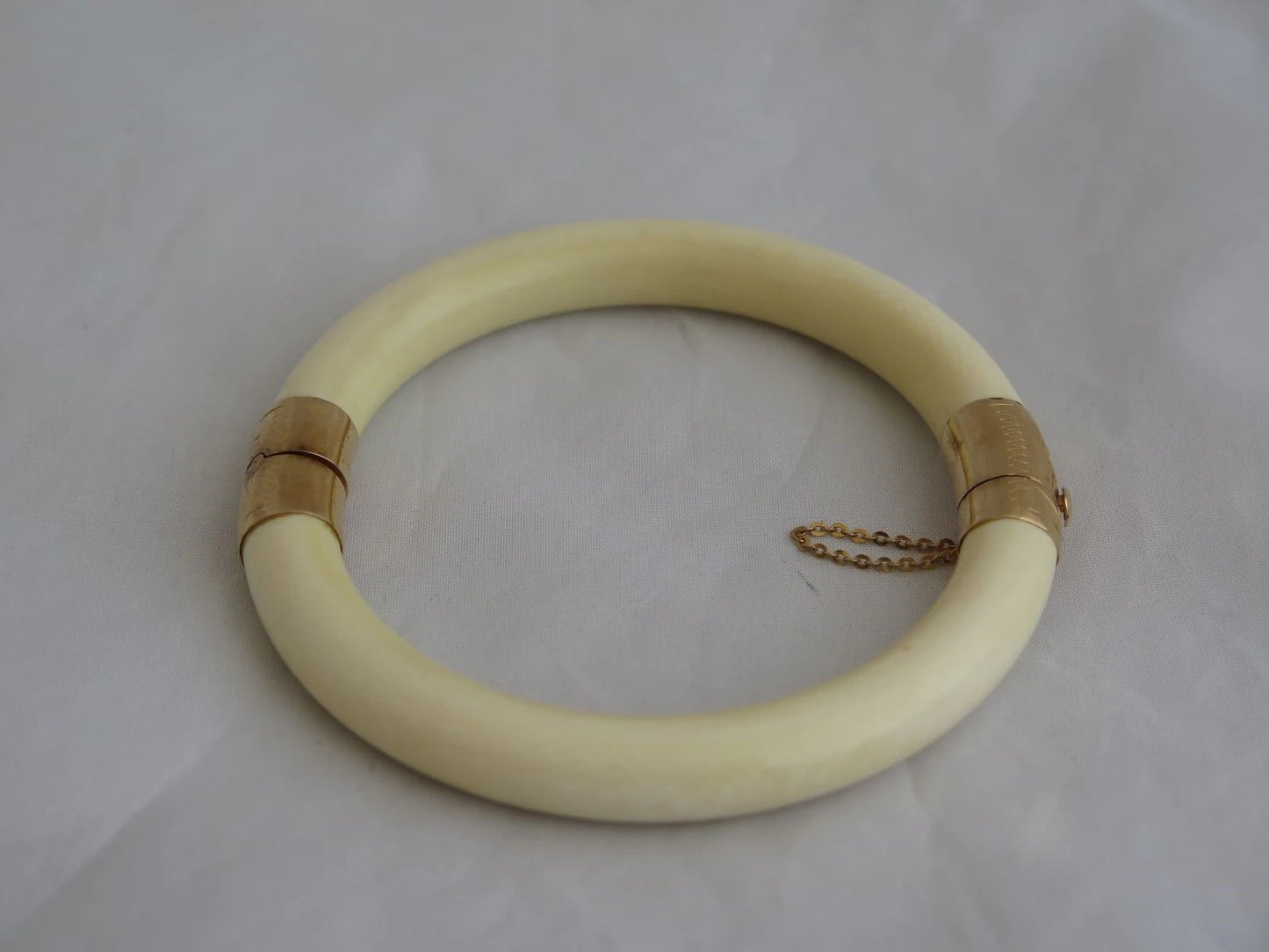 Old Chinese 14k Gold & Bone Bangle Bracelet