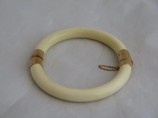 Old Chinese 14k Gold & Bone Bangle Bracelet