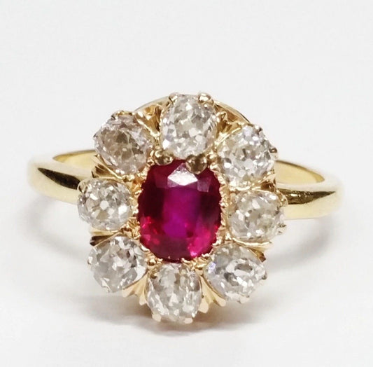 Natural Burma Ruby GIA no heat 1ctw old mine Diamond Ring Awesome Antique