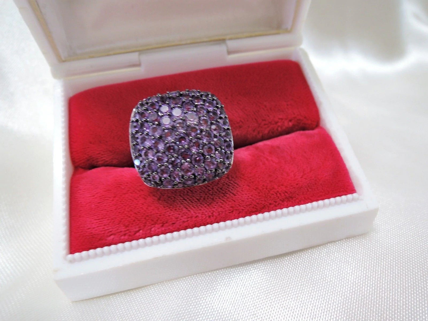 Vintage Estate Size 7 Huge Amethyst Sterling Cocktail Ring