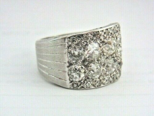 3.53ctw Art Nouveau Old Euro Diamond Oddly Shaped Wide Diamond Platinum Ring