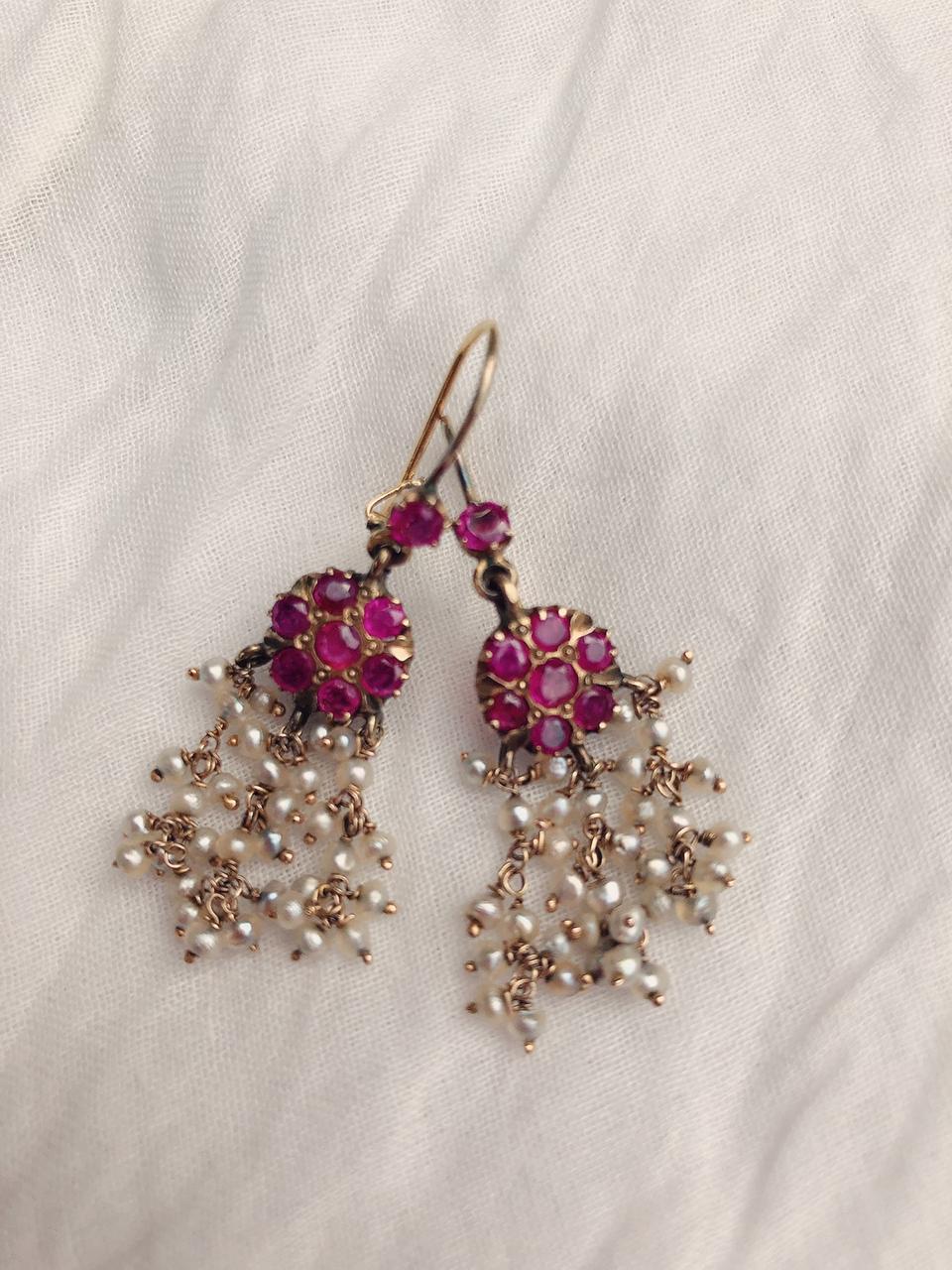 Handmade Vintage Rare Real Burmese Rubies & Natural Basra Earrings