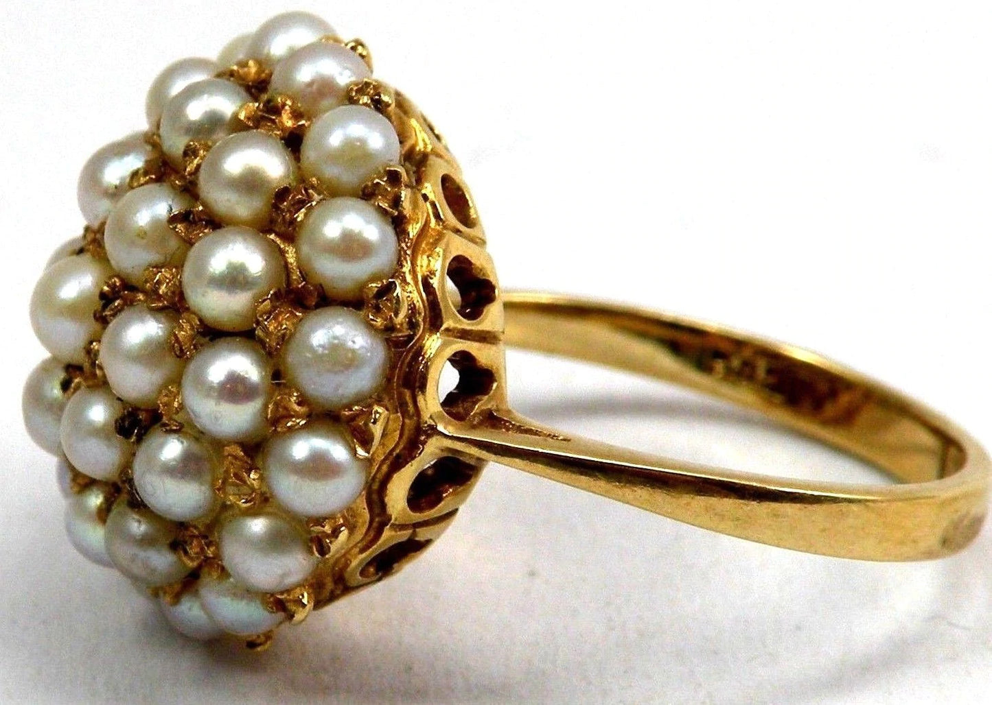 Stunning Antique Hallmarked 14k Gold Cocktail Ring with Beautiful Pearls