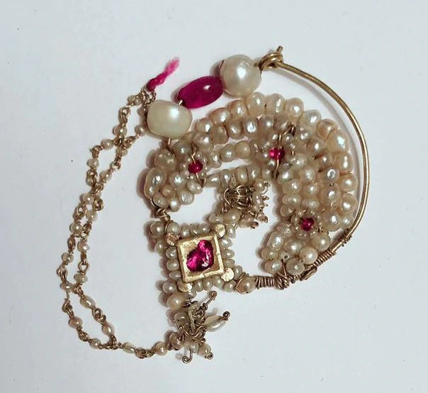 Handmade Early Nineteens Gold Basra Pearl Nath ( Nose Pin )