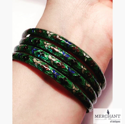 Antique Silver Bangles with Enamel Art