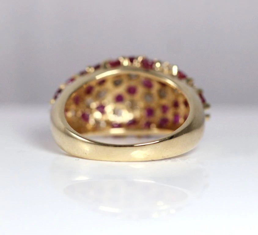 Vintage Burmese Ruby & 0.85ctw Diamond 14K yellow Gold Dome Ring