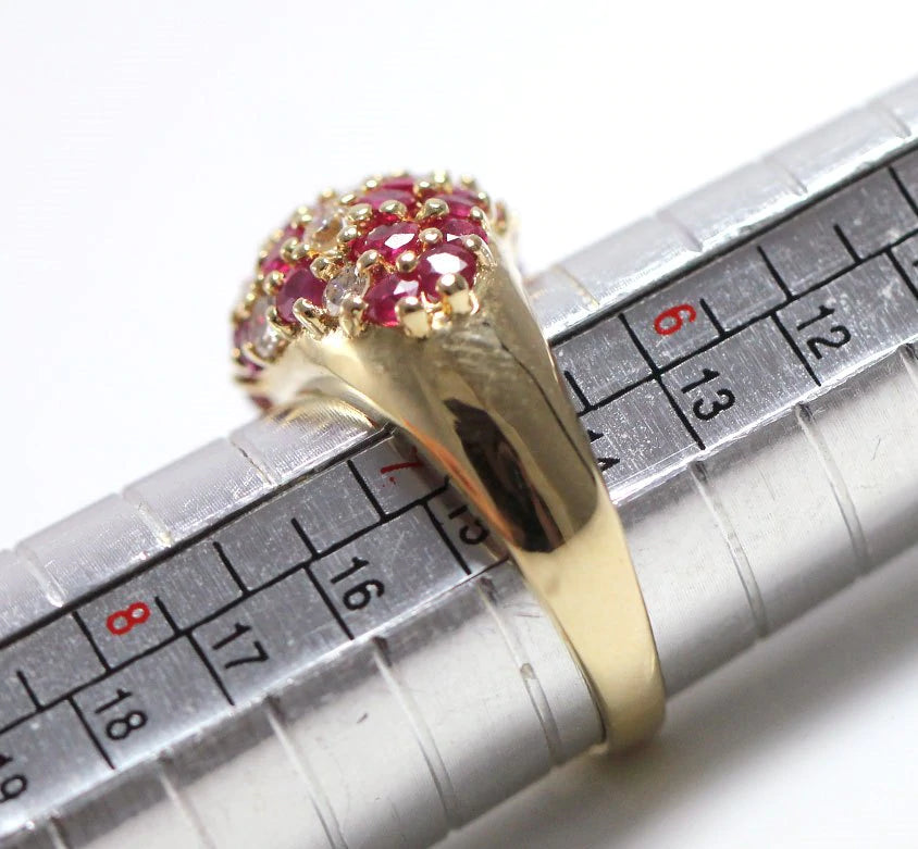 Vintage Burmese Ruby & 0.85ctw Diamond 14K yellow Gold Dome Ring