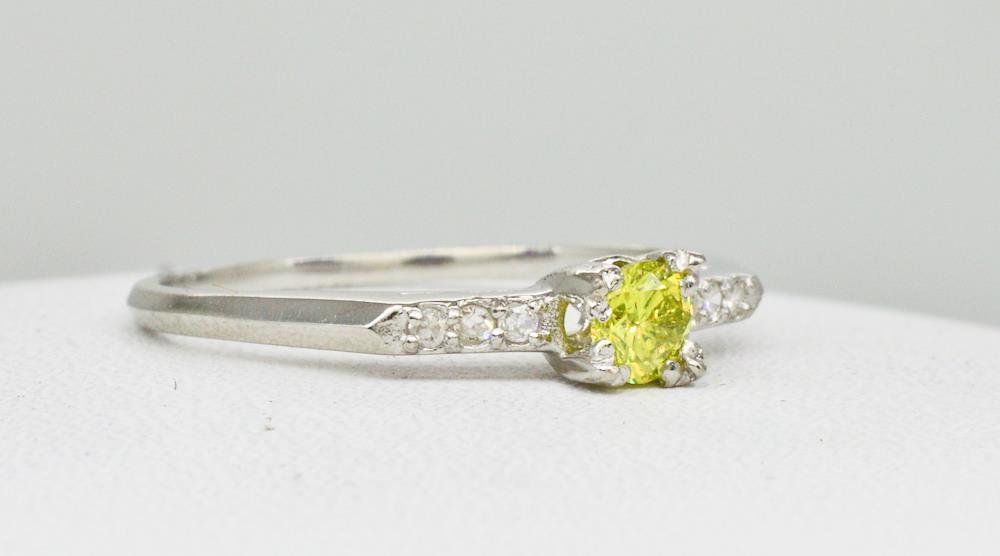 Antique 1920's deco 1/2ctw Vivid Canary Diamond Platinum Engagement Ring