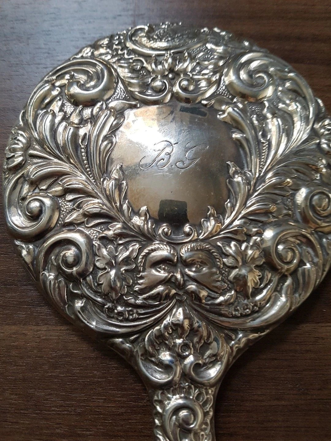 Beautiful Sterling Silver Hand Mirror & Hairbrush (Green Man) fully Hallmarked