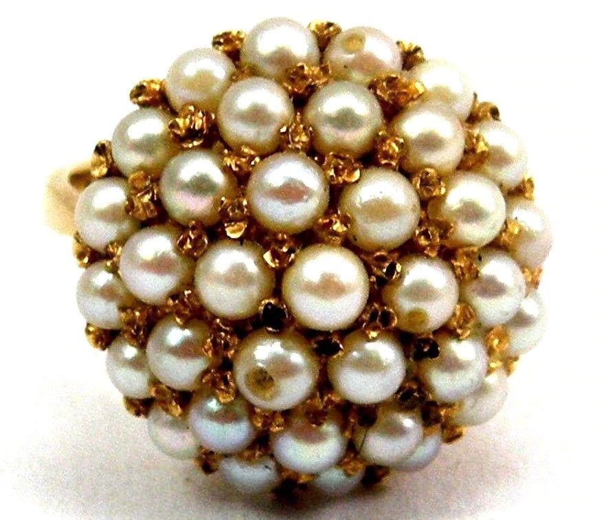 Stunning Antique Hallmarked 14k Gold Cocktail Ring with Beautiful Pearls