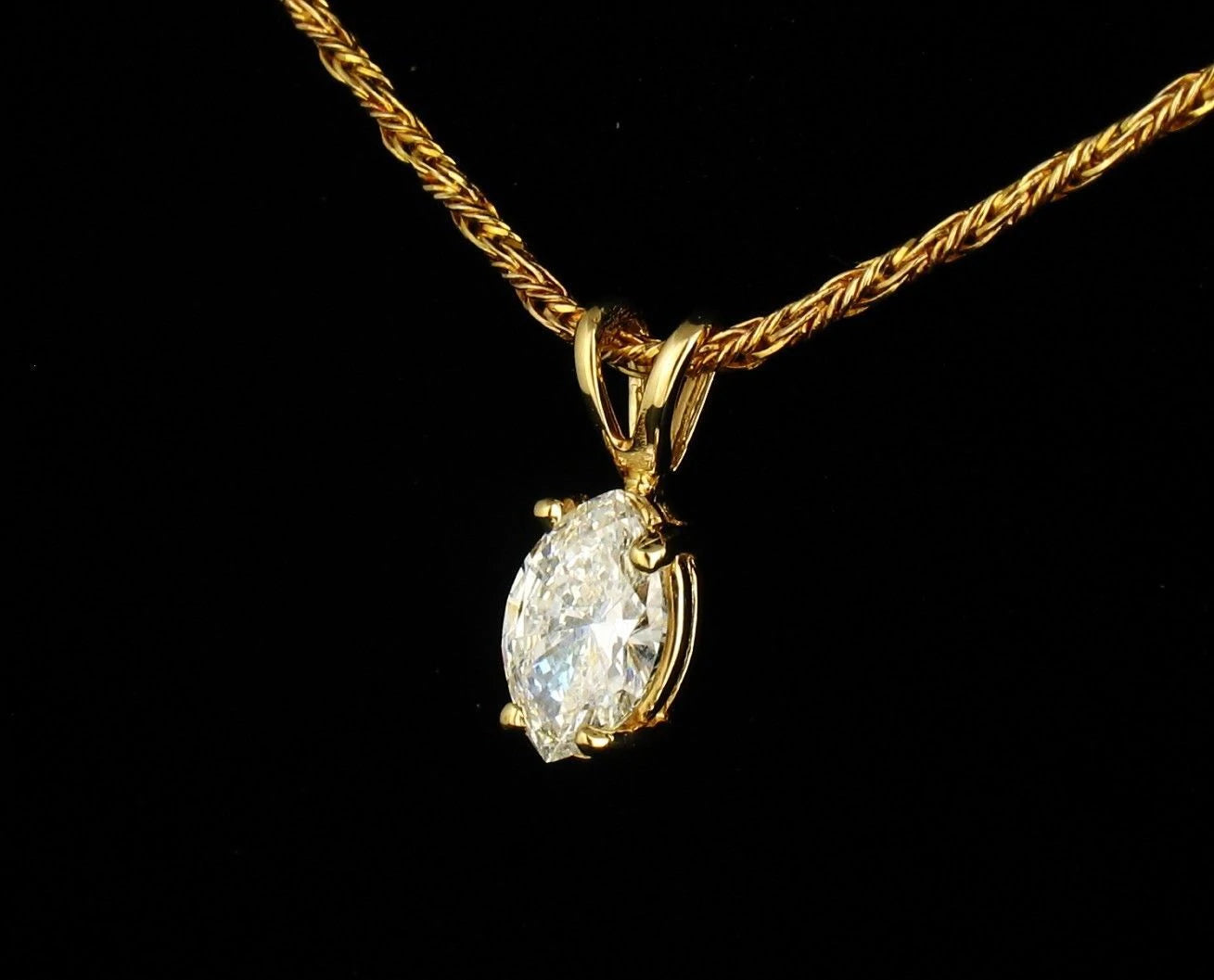 Marquise Cut Natural 3/4ct Diamond Solid 14K Yellow Gold pendant Necklace