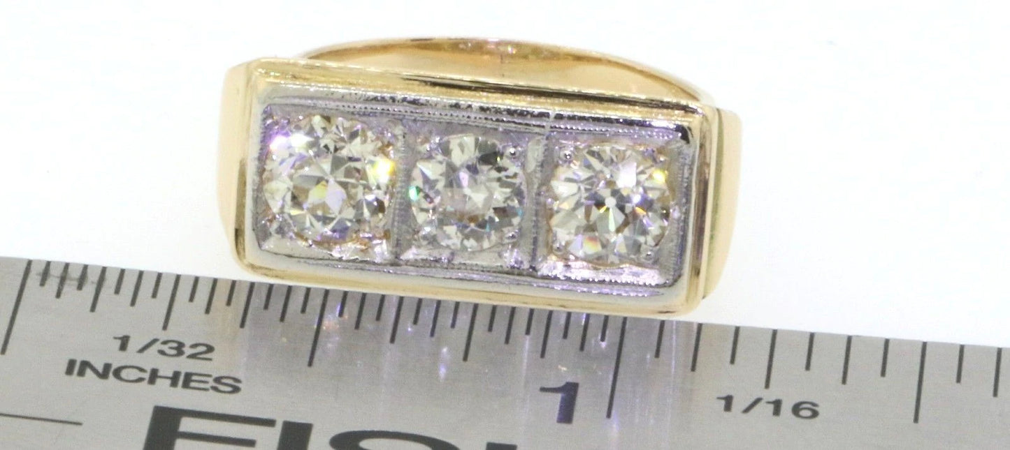 Antique Platinum / 14K Gold 1.90CT VS Diamond 3 Stone Filigree Ring w/0.70CT ctr.