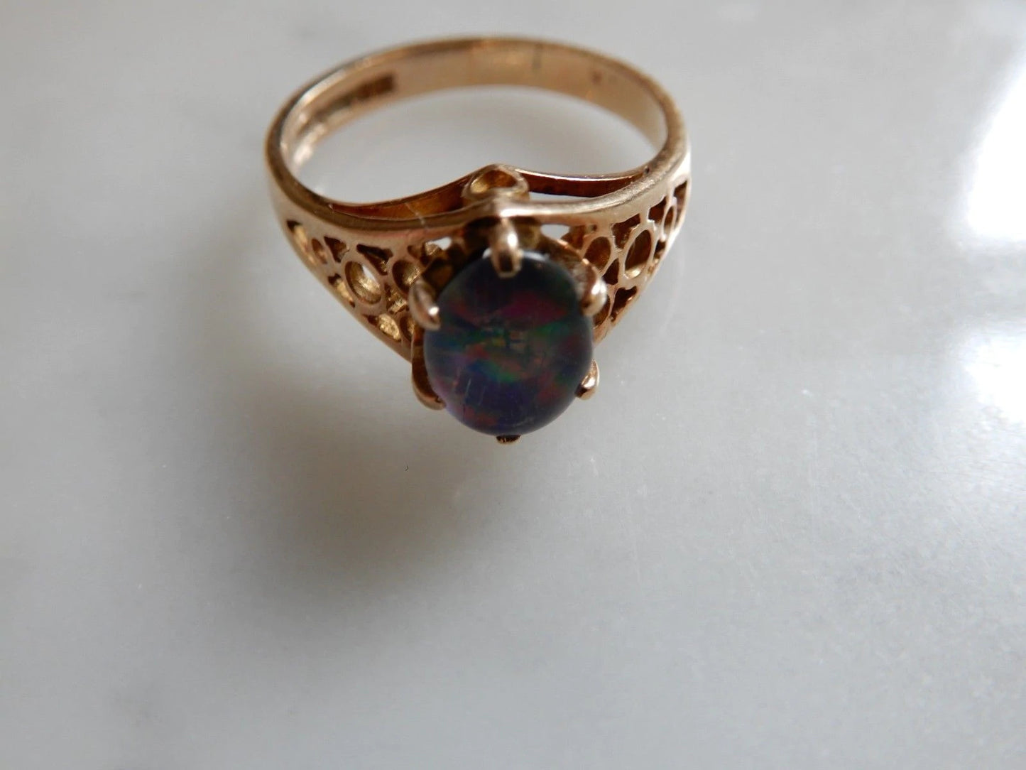 9CT Gold Oval Black Opal Fancy Ring