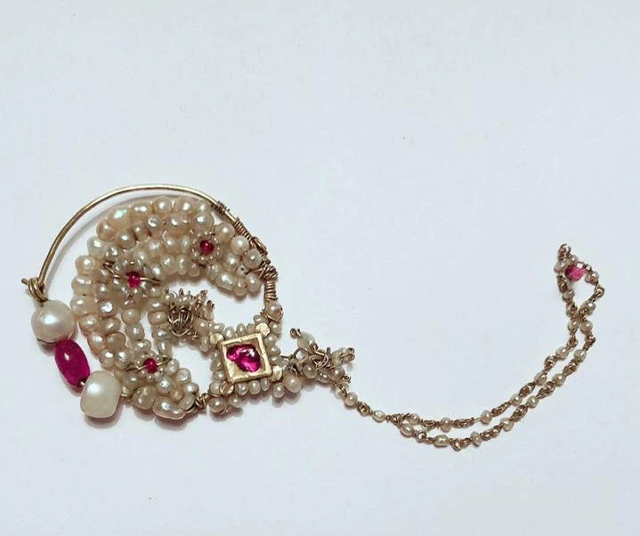 Handmade Early Nineteens Gold Basra Pearl Nath ( Nose Pin )