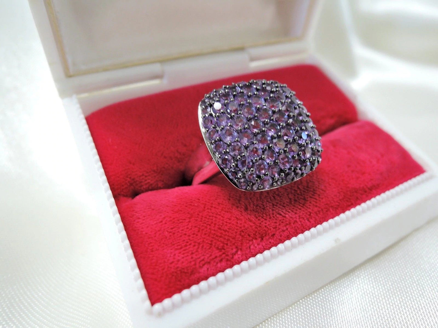 Vintage Estate Size 7 Huge Amethyst Sterling Cocktail Ring