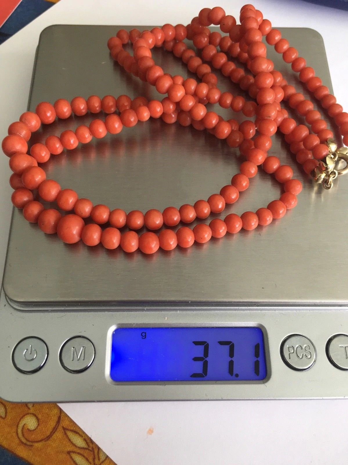 Antique Old Natural Salmon Red Coral Necklace 8k Gold Clasp