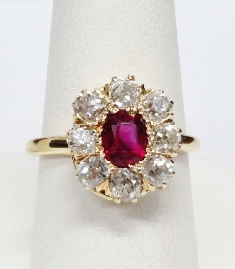 Natural Burma Ruby GIA no heat 1ctw old mine Diamond Ring Awesome Antique