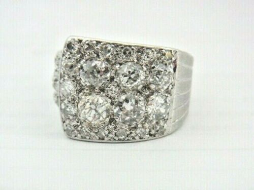 3.53ctw Art Nouveau Old Euro Diamond Oddly Shaped Wide Diamond Platinum Ring