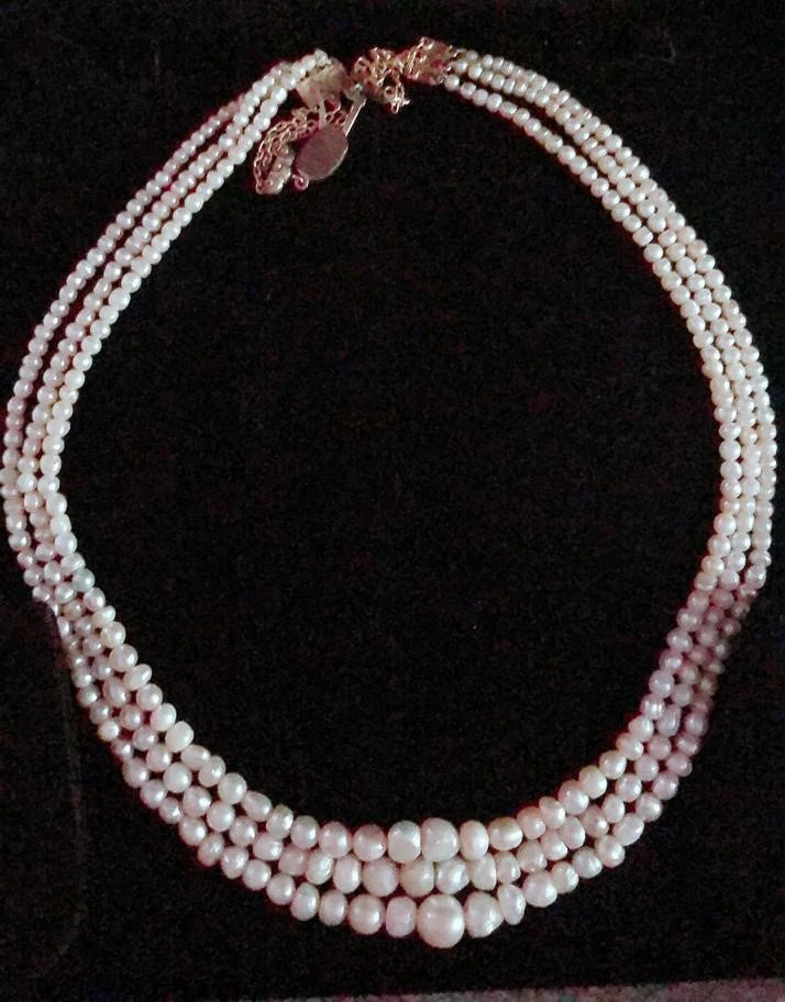 Three Layered Basra Natural Pearl Strings Necklace