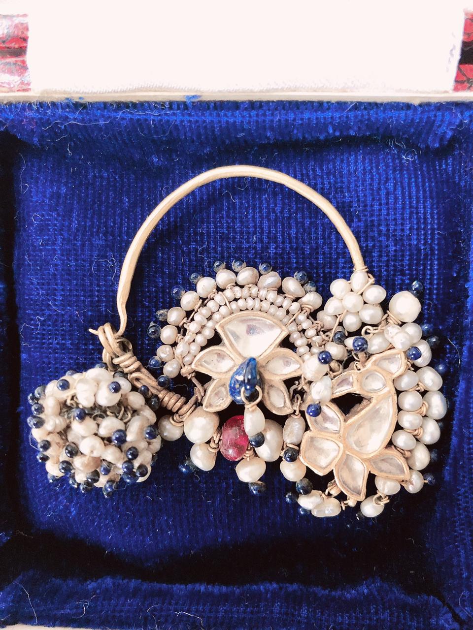 Handmade Early Nineteens Gold Basra Pearl Peacock Motifs Nath ( Nose Pin )