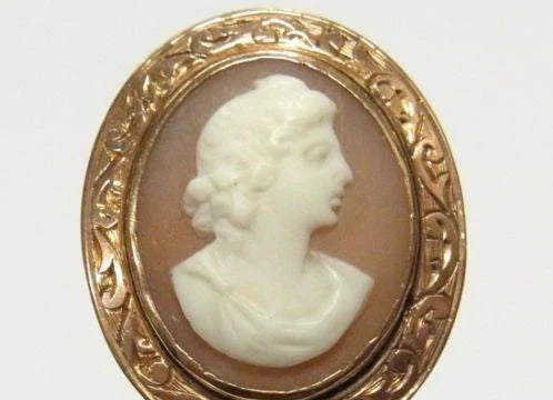 Antique 14K Gold Carved Shell Cameo Pin Classical Greco Roman Goddess Stick Pin