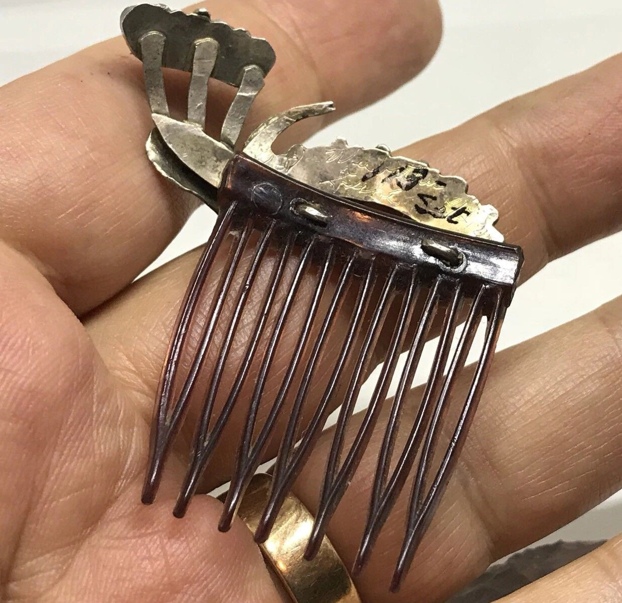 Vintage Old Pawn Native American Zuni Sterling Silver & Turquoise Hair Comb