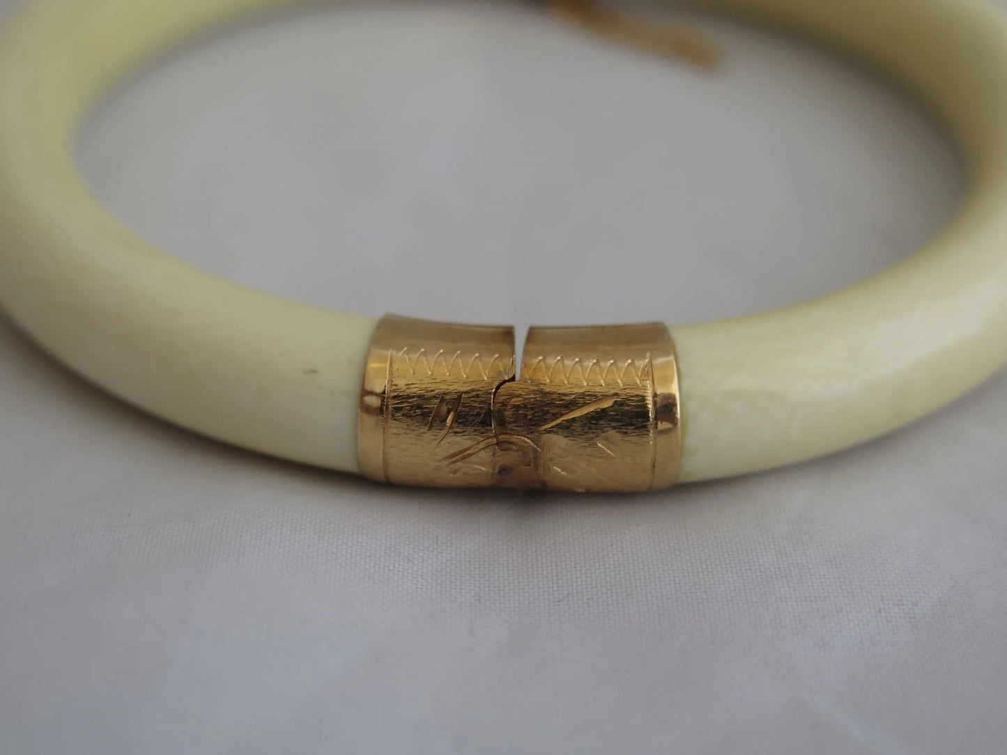 Old Chinese 14k Gold & Bone Bangle Bracelet