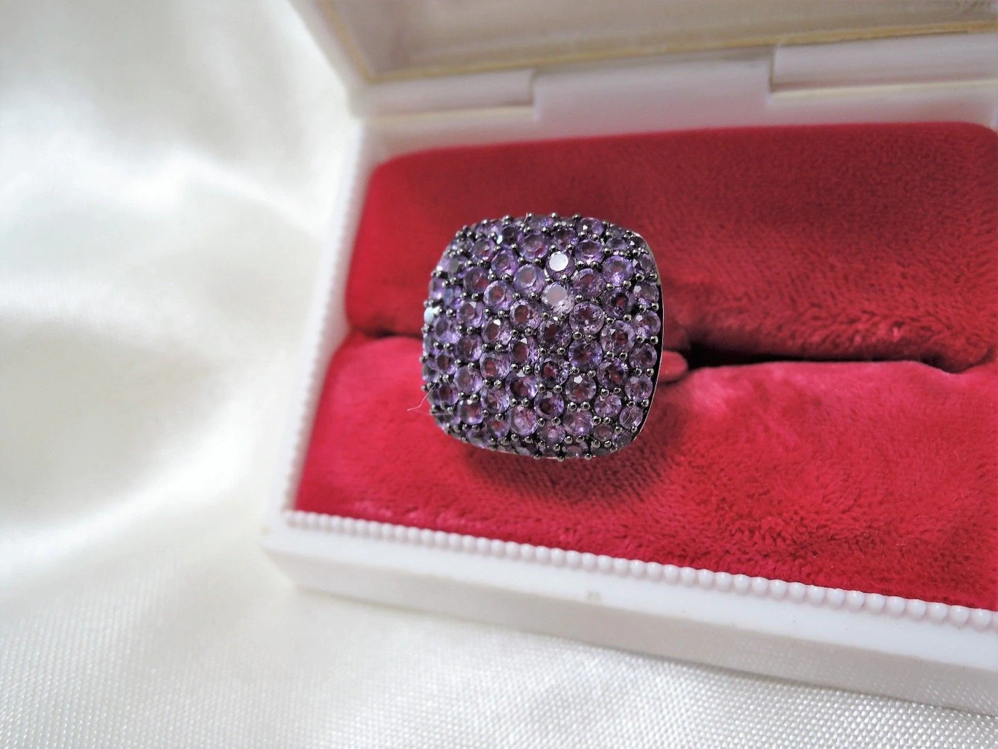 Vintage Estate Size 7 Huge Amethyst Sterling Cocktail Ring