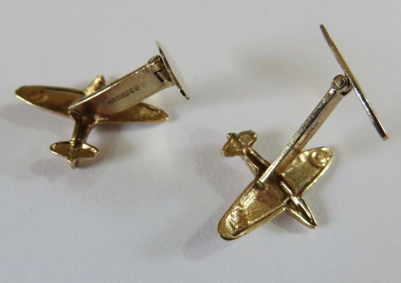 Vintage 9ct Gold Spitfire Aeroplane Cufflinks